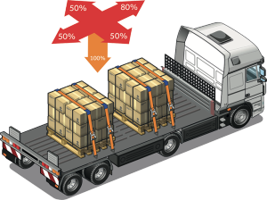 Ilustração dos coeficientes de aceleração: 80% na freada brusca; 50% nas curvas e arrancada.